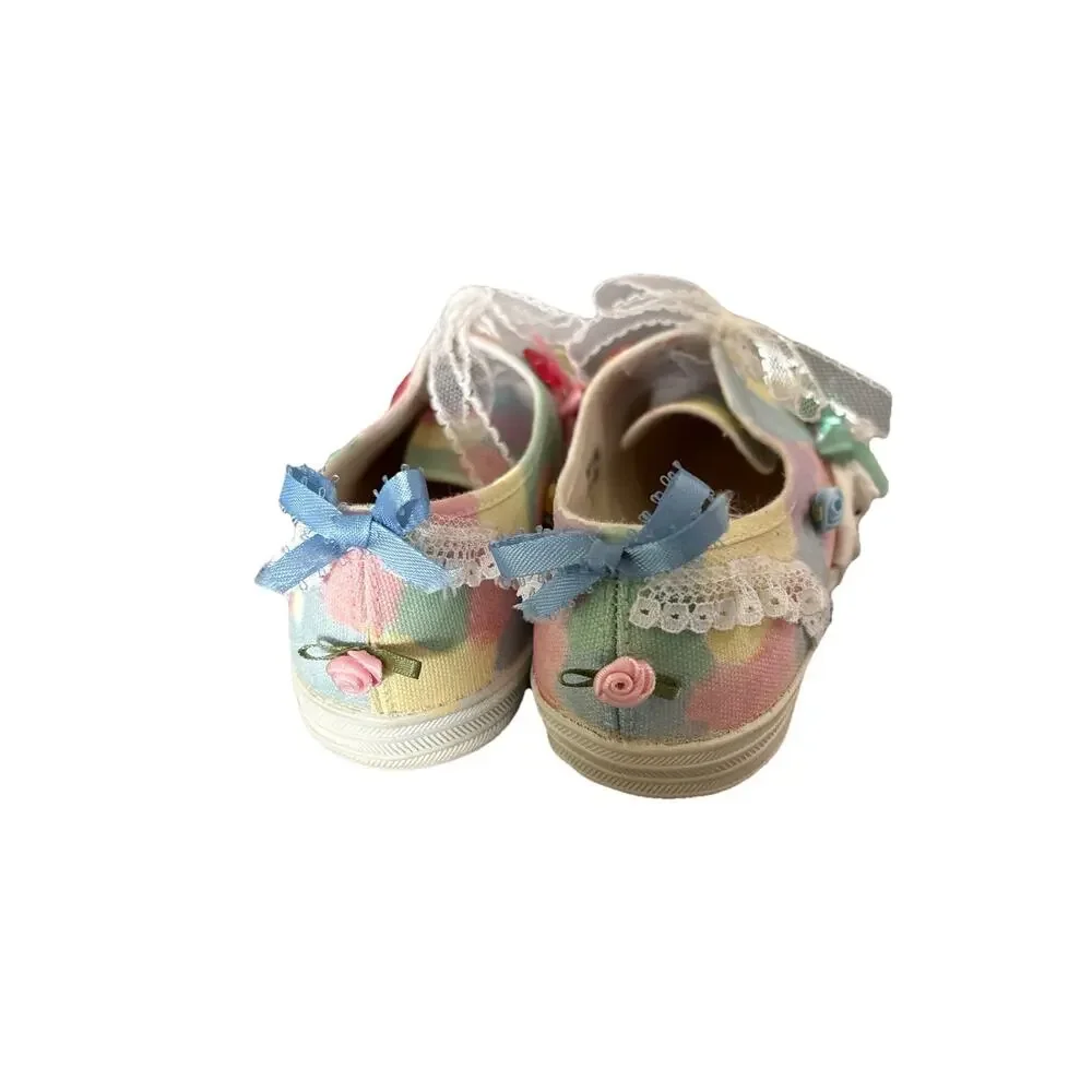 Vintage Cottagecore Embellished Canvas Sneakers Women’s Size 7 Handmade 90s